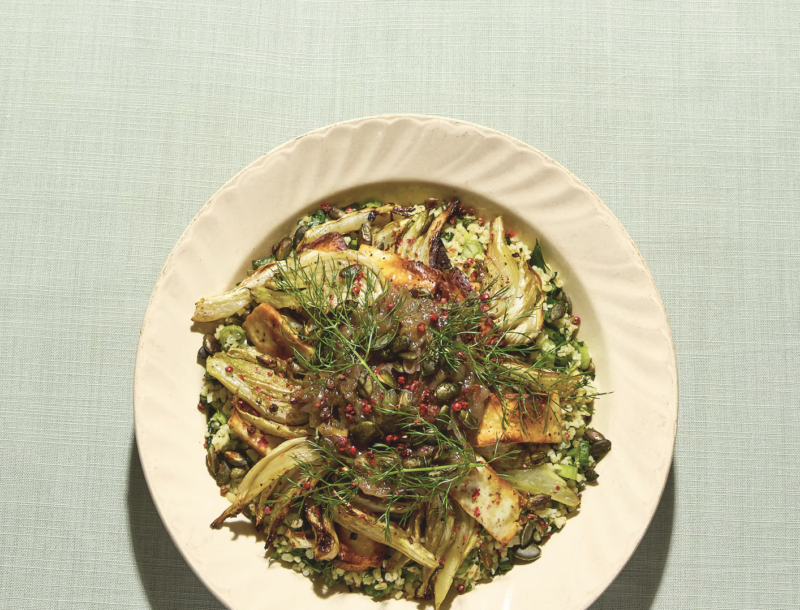 rabarbercompote halloumi kruidenbulgur