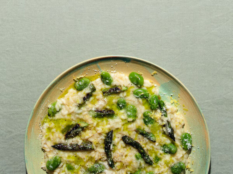 Risotto tuinbonen vijgenblad asperges